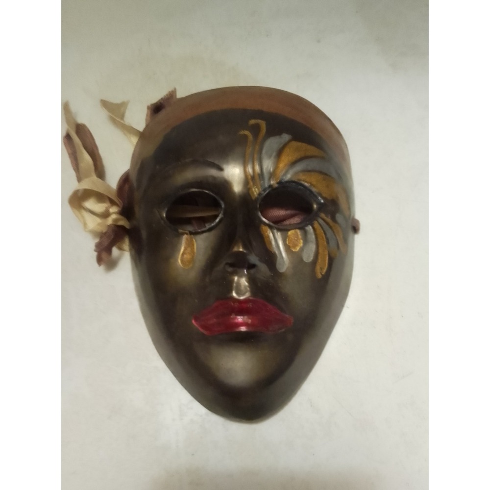 VTG Brass Mask Wall Decor Thespian Theater Carnival Drama 6" X 5" - Picture 2 of 4